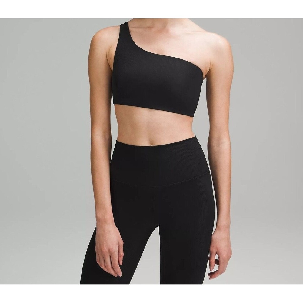 Lululemon Ribbed Nulu One-Shoulder Yoga Bra Black Light Support Size 4